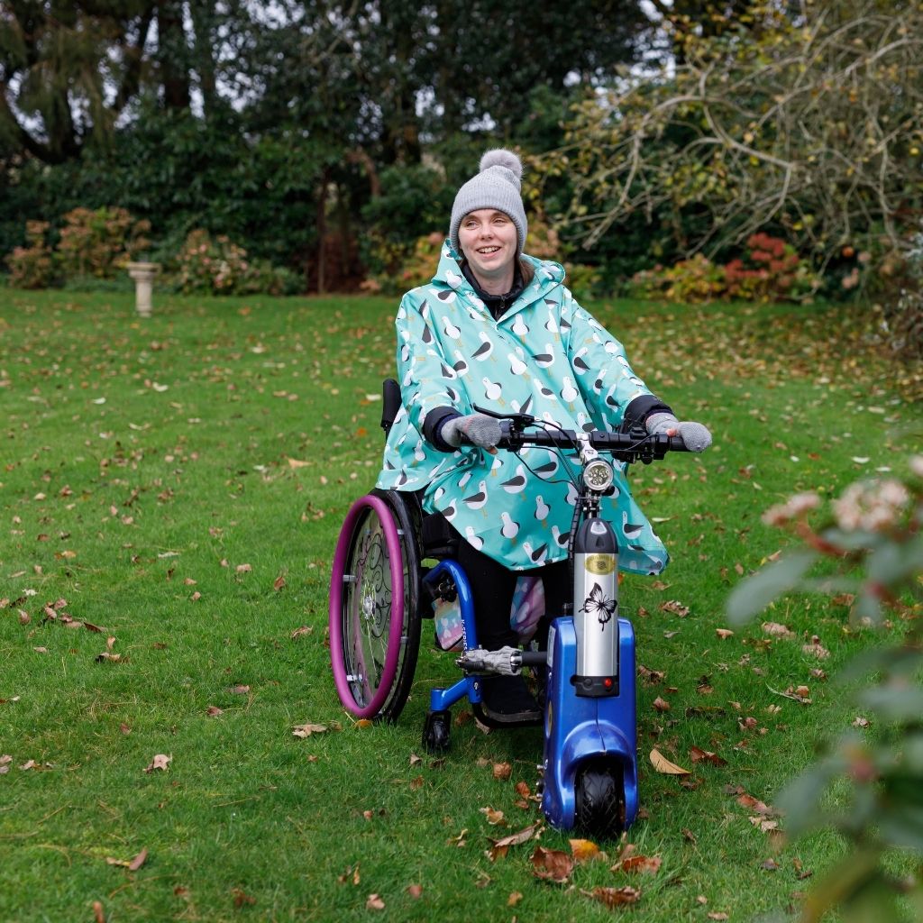 Fully waterproof adult wheelchair poncho in seagull design.