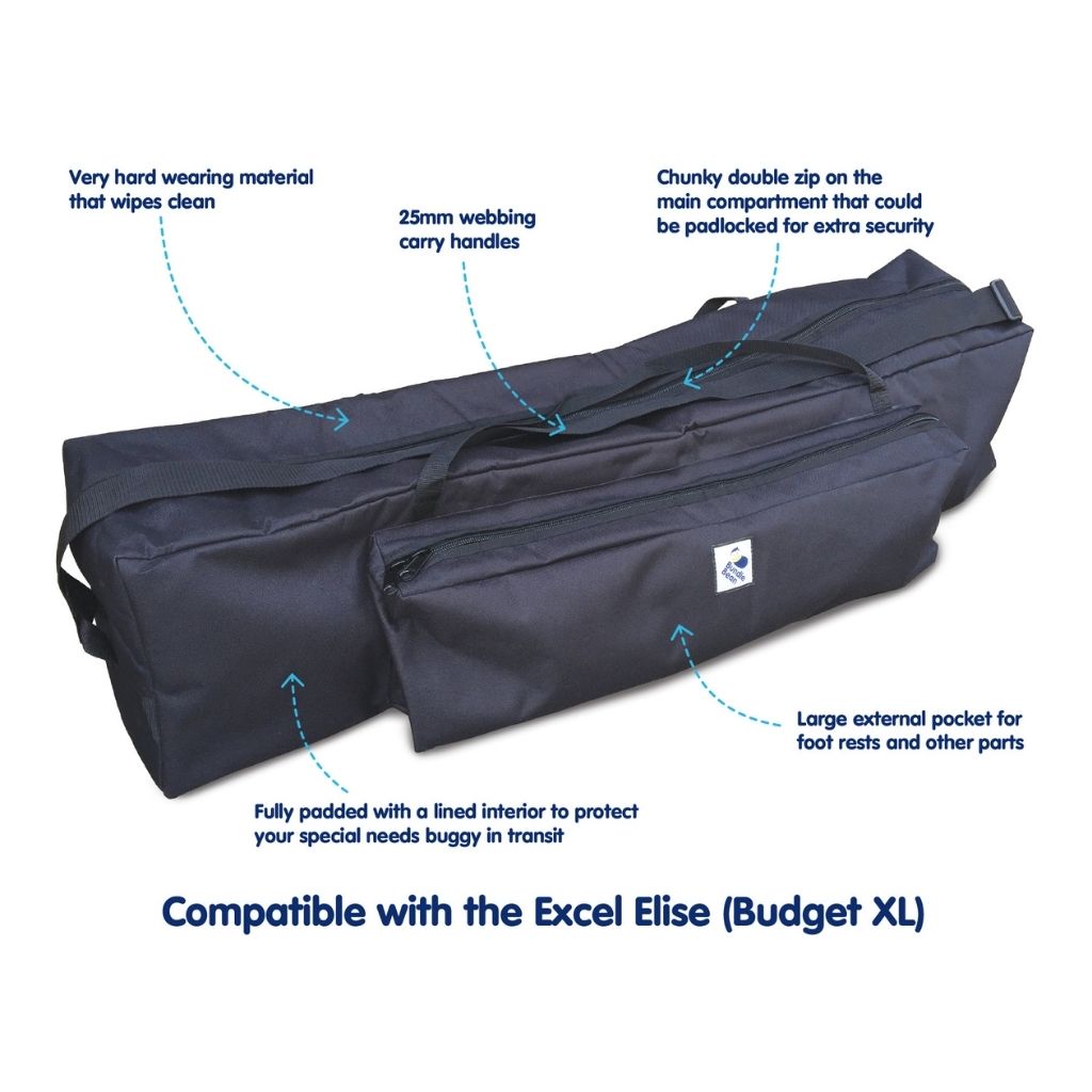 Our flight bag for special needs buggies is made of hard wearing material that wipes clean, has carry handles and a chunky double zip that can be padlocked for extra security.