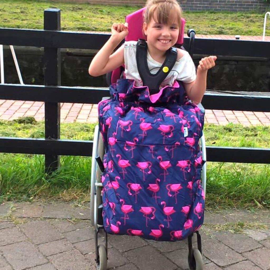 Kids Fleece-Lined Wheelchair Cosy - NAVY FLAMINGO – BundleBean