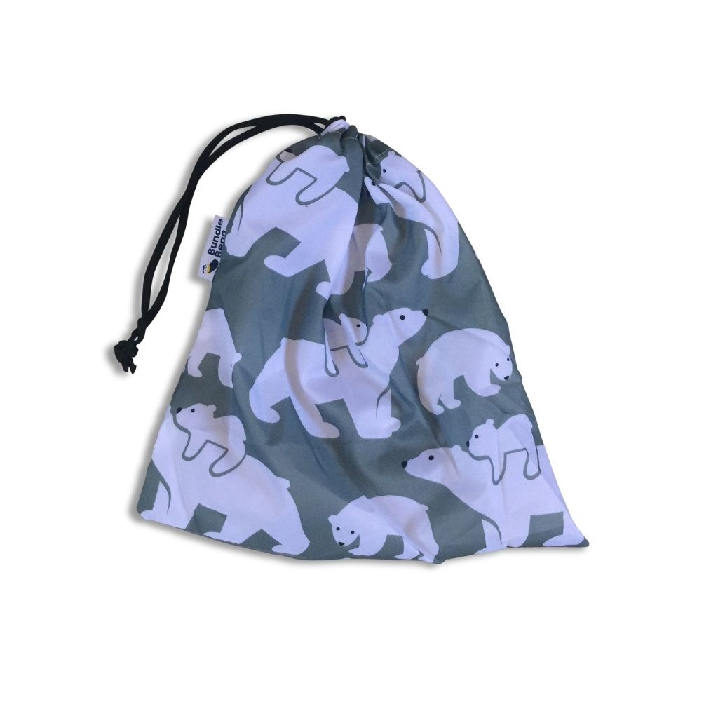 Spare stuff sac to store waterproof covers in a polar bear design