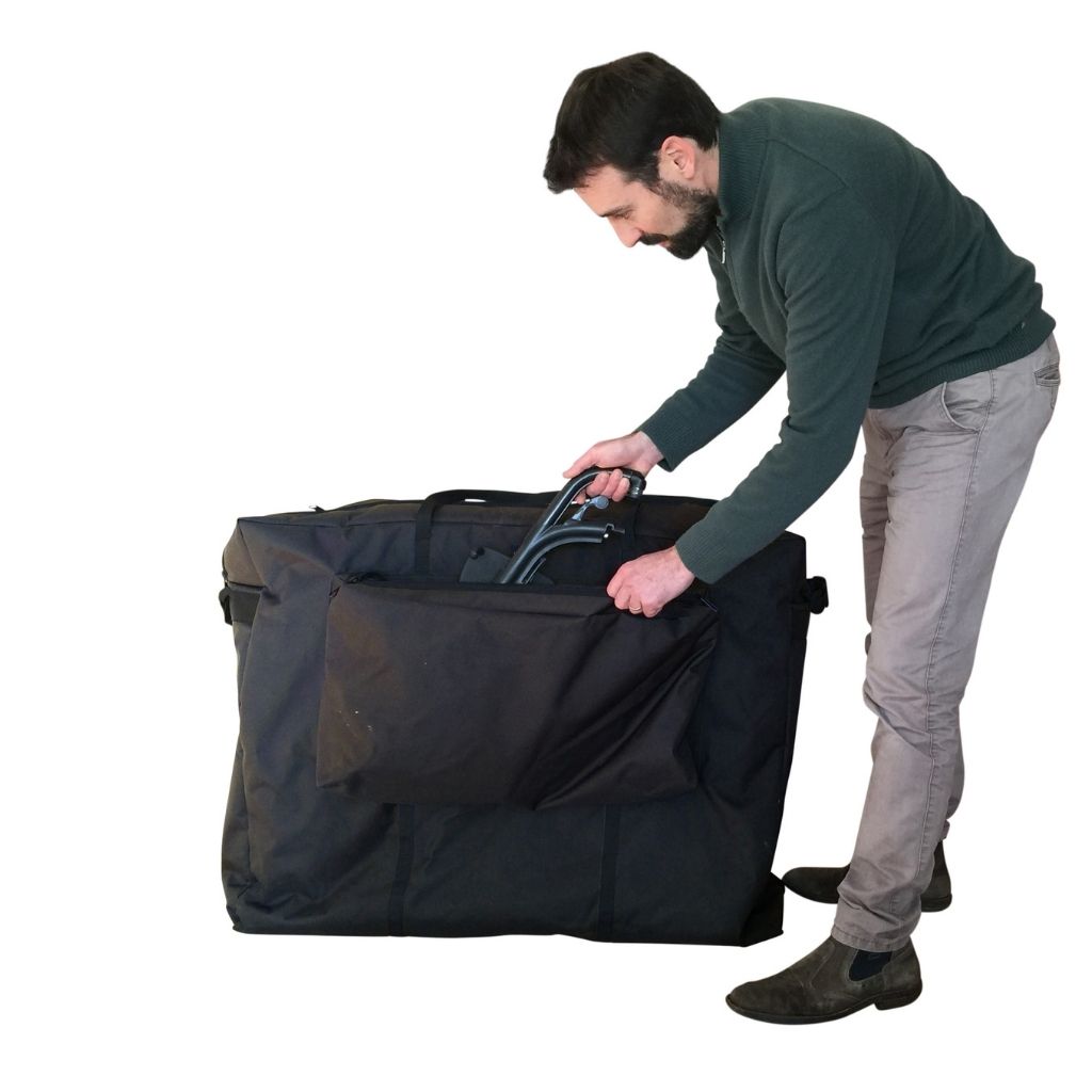 It's easy to fit a wheelchair into our flight storage bag to protect it on public transport