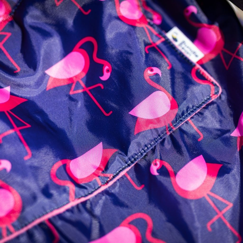 BundleBean Adult fleece-lined and waterproof wheelchair cosy in  pink flamingo design