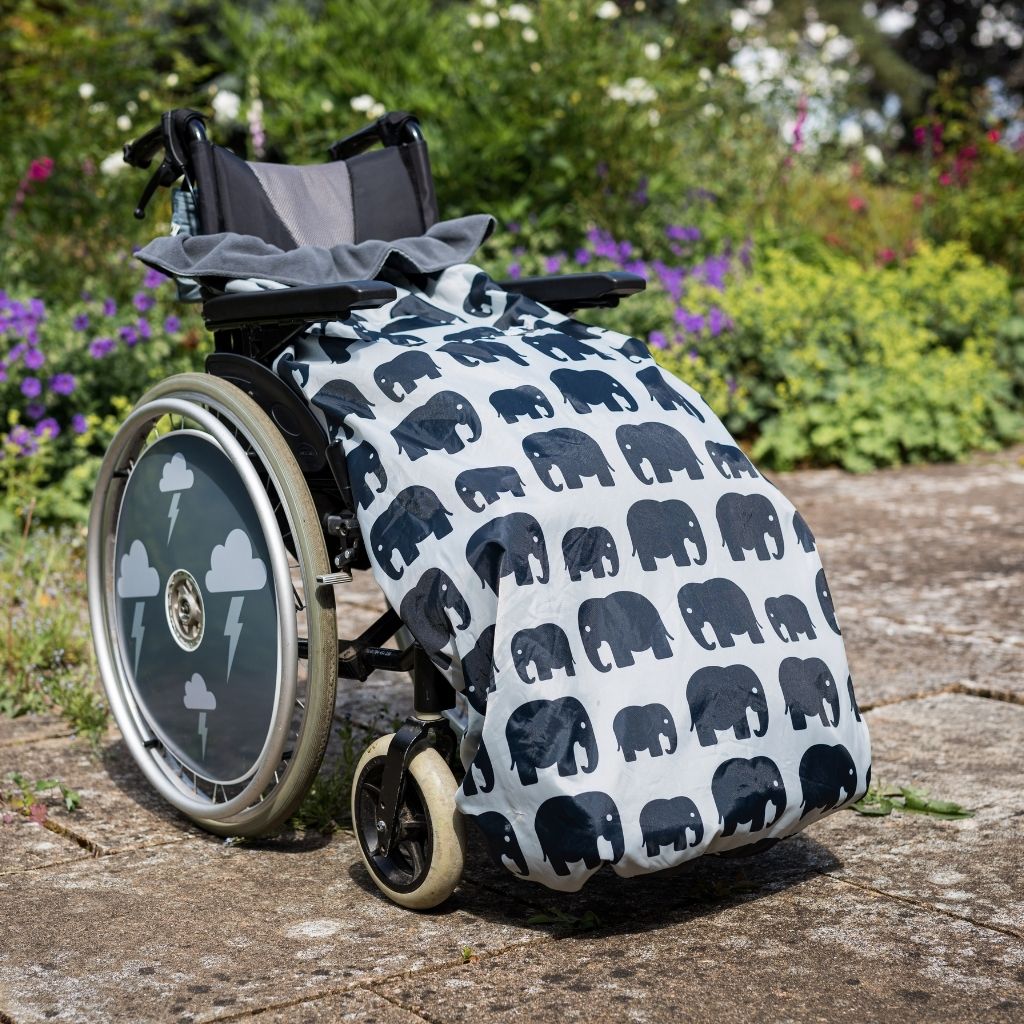 BundleBean Adult fleece-lined and waterproof wheelchair cosy in elephant design
