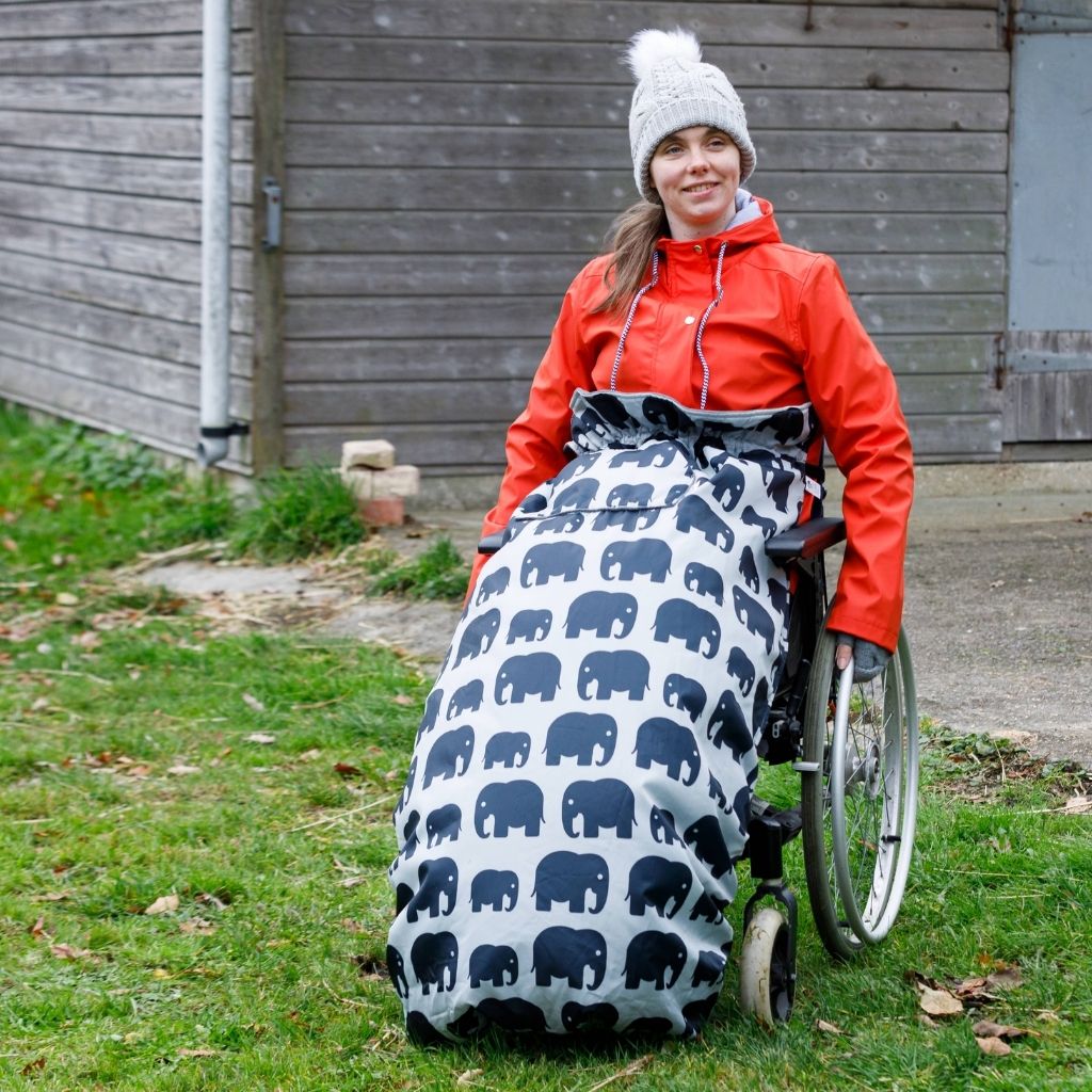 BundleBean Adult fleece-lined and waterproof wheelchair cosy in elephant  design