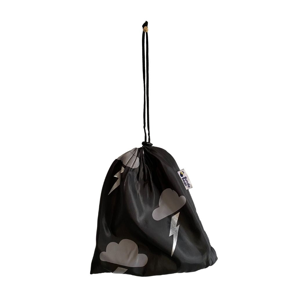 Spare stuff sac to store waterproof covers in a silver lightning design